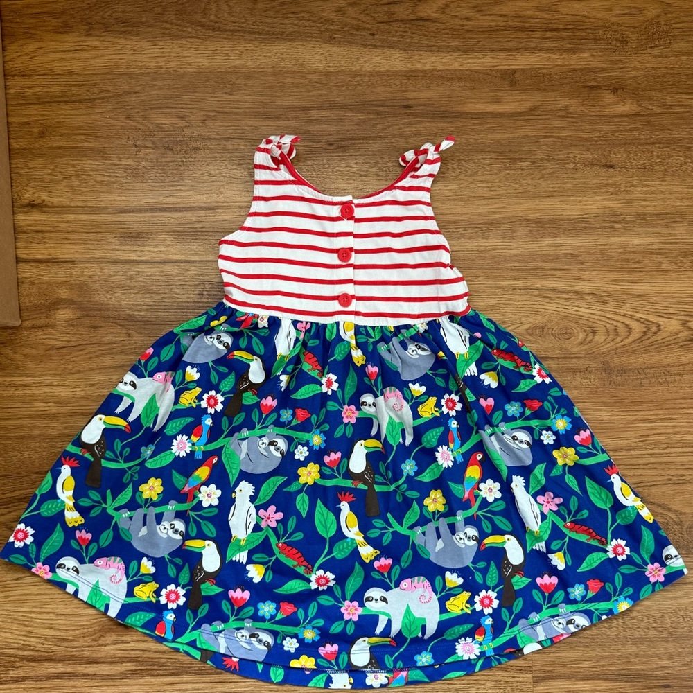 Mini Boden Red and Blue Striped Sloth Dress